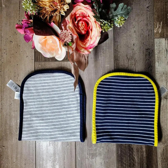 Carter's One Size Baby Burp Cloth Bundle Blue Gray Yellow Striped EUC - Picture 3 of 11
